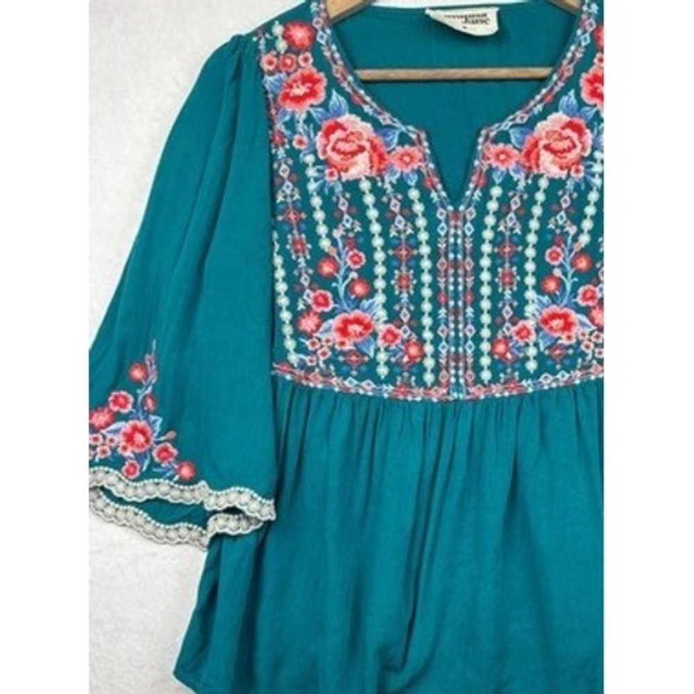 Savanna Jane Blouse Womens M Embroidered Floral Babydoll Boho Peasant